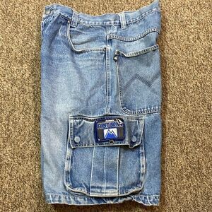 VINTAGE AUTHENTIC FIRST DOWN Men's Blue Denim Cargo Shorts Size 34